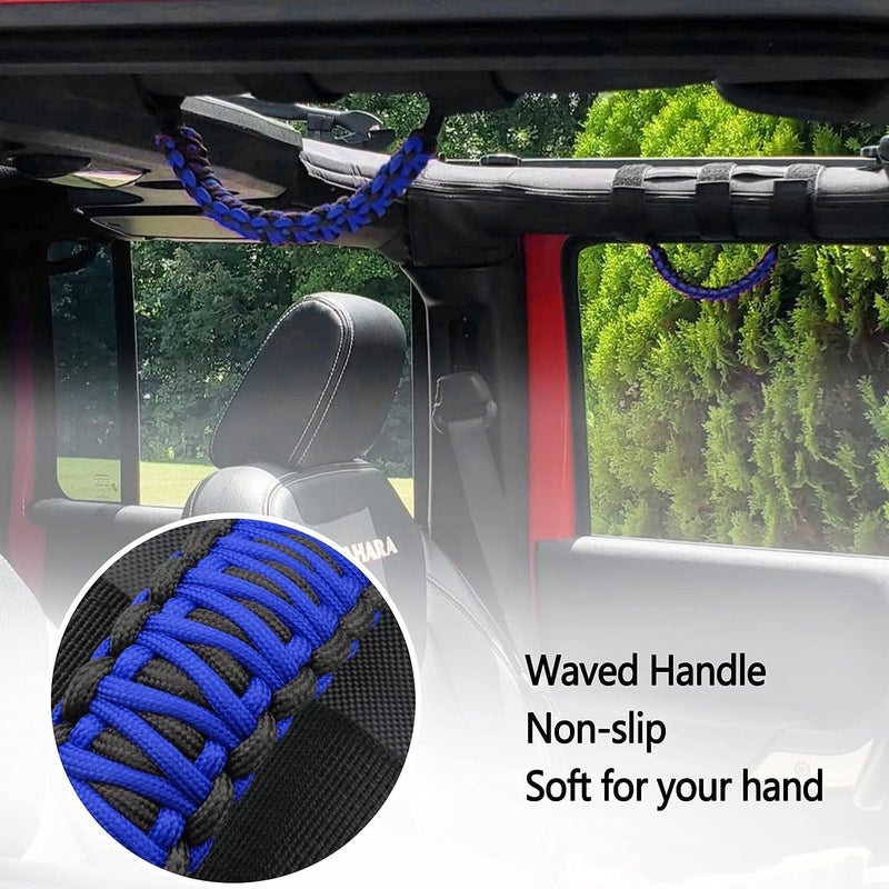 Bentolin 2x Roll Bar Grab Handles Grip Handle for Jeep Wrangler YJ TJ JK JKU JL JLU Sports Sahara Freedom Rubicon Unlimited X Gladiator JT 1955-2022 UTV ATV Paracord Handles Interior Accessories (Blue) - Image 3
